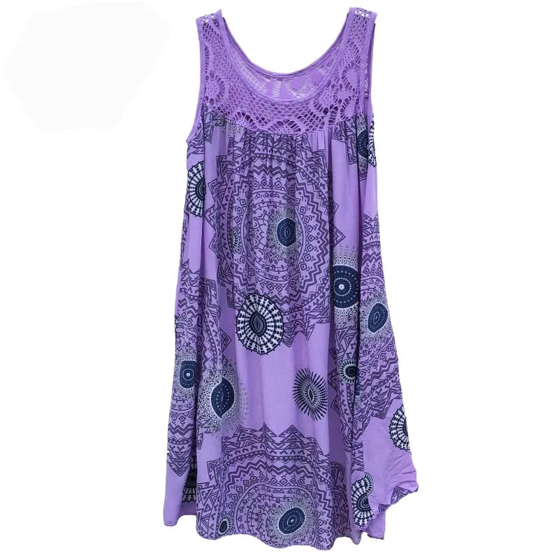 clothing sleeveless camisole dress lace print sleeveless large swing loose dress long skirt plus size