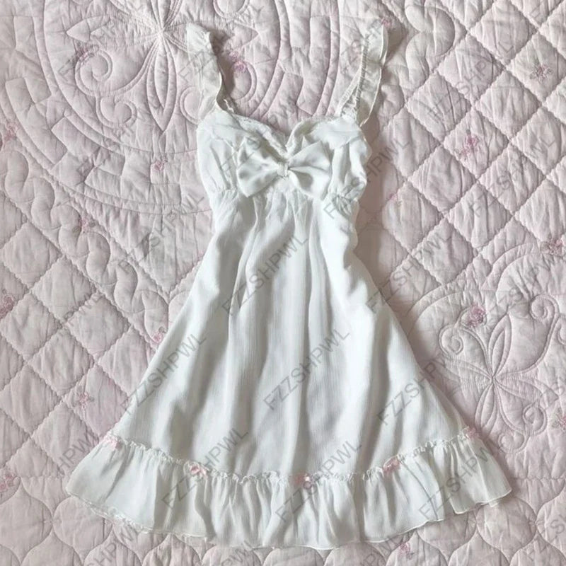 Y2k Harajuku Vintage Casual Skirts Sleeveless American Retro 90st Streetwear Aesthetics Korean Style Frocks