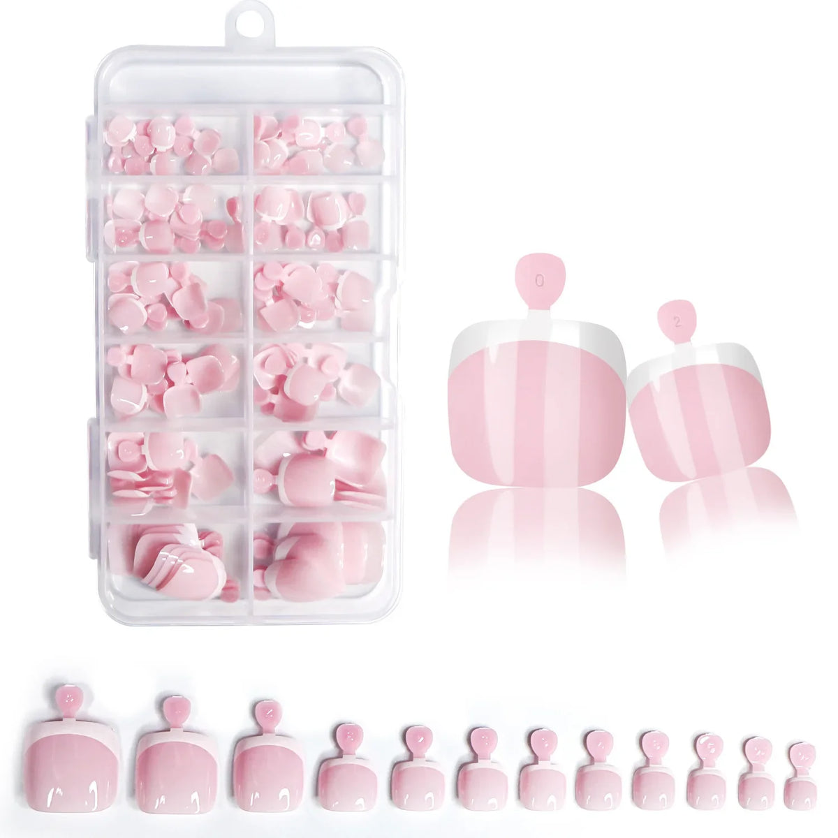 120pcs/Box 9 Styles French Fake Press On Toenails Short Square Nude Pink French Glossy False Toe Nail Full Cover Toe Tips