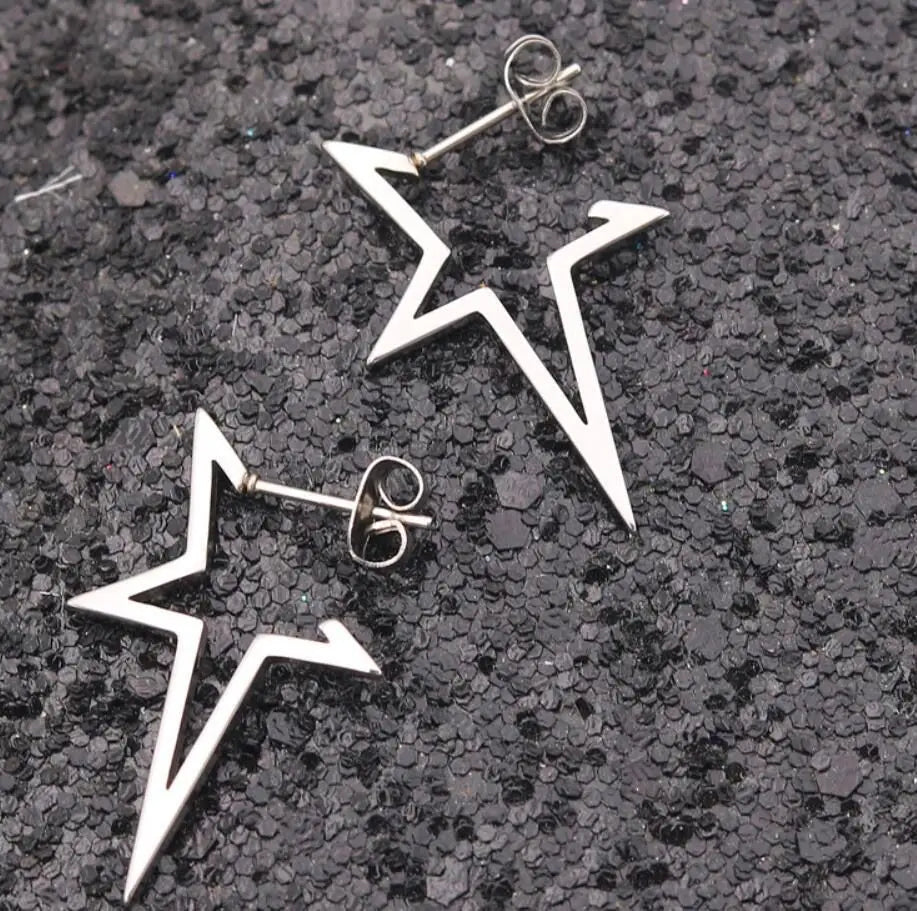 Harajuku Punk Big Star Earring Irregular Hollow Out Alien Metal Pentagram Ear Stud