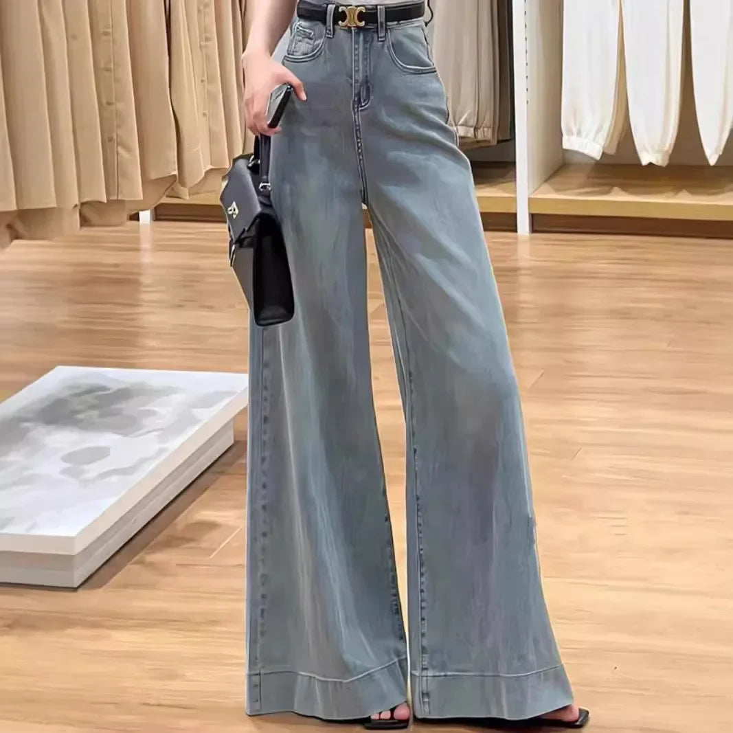 High Waist Wide Leg Denim Jeans Washed Versatile Loose Slimming Draping Long Pants Korean Style