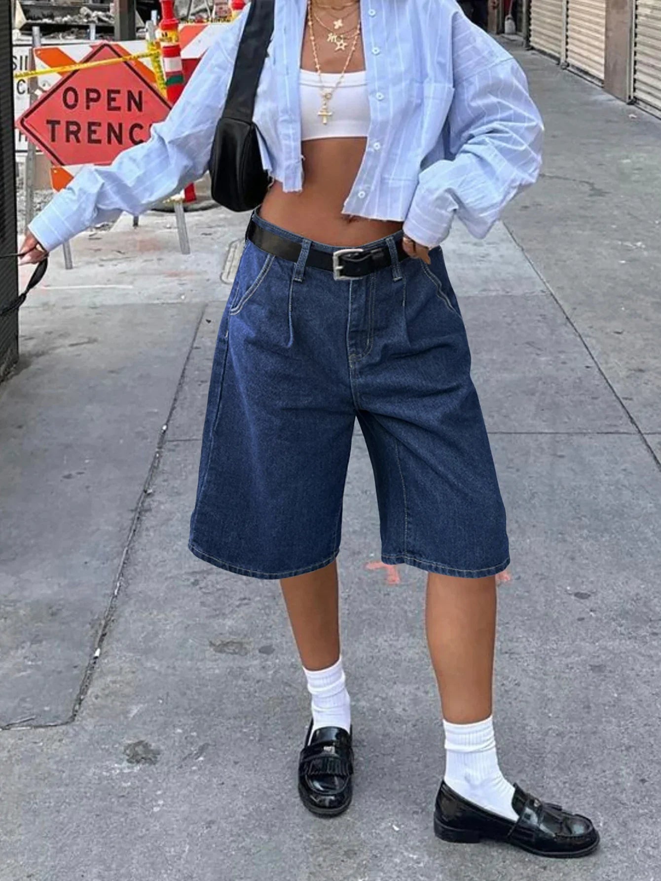 jean shorts, street style, fitted design, denim fabric, mid-rise waist, comfortable