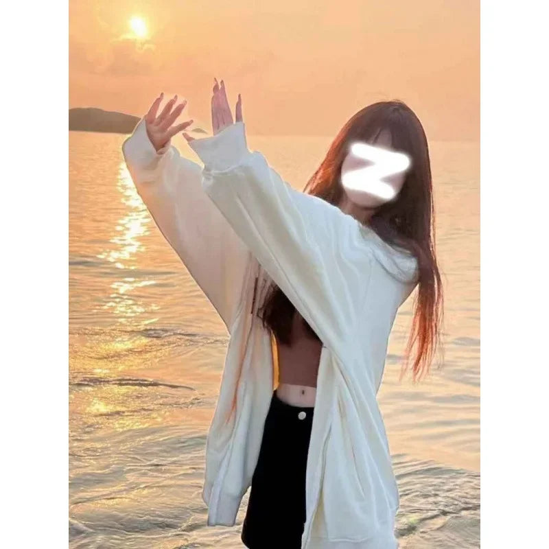 Oversize Hooded Lightweight Jacket Korean Trendy Loose-Fit Lazy Cardigan Top Sportswear Training Outerwear