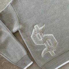 Gray Money Sign Sweater Y2k American Dollar Knit Pullover Vintage Classic Streetwear Warm Crewneck Top Casual