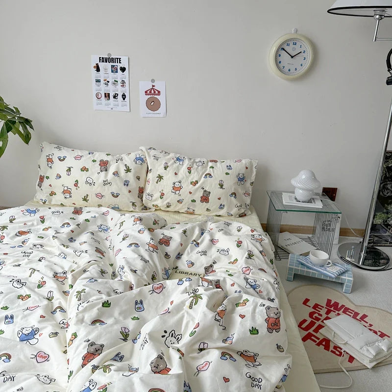 Floral Style Duvet Cover Pure Cotton Bed Cover Girls Soft Comforter Covers Set with Pillowcase이불커버 King Size Quilt Cover Set