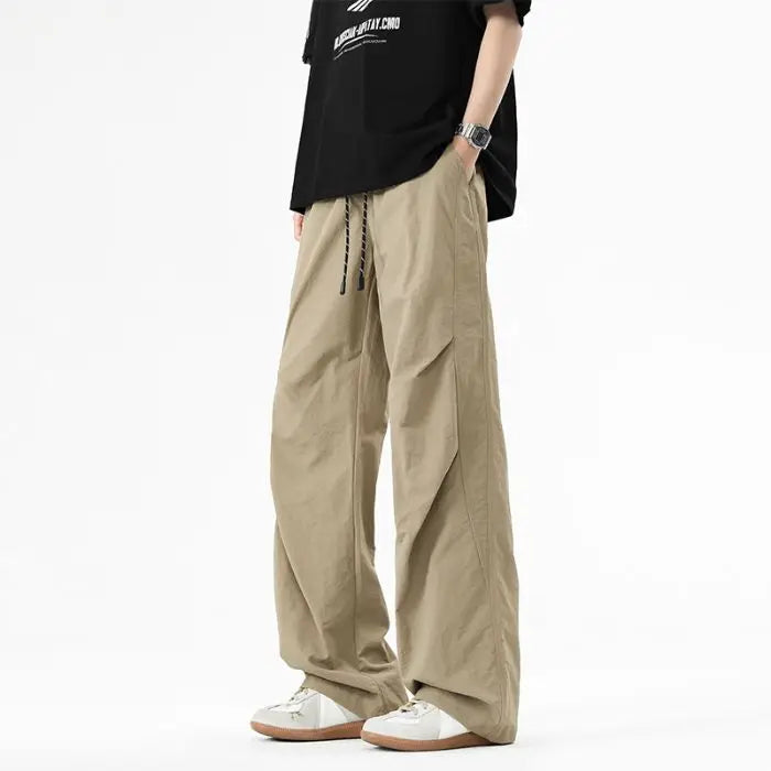 Trendy Loose Work Pants Ins Versatile Straight Tube Sports Micro Elastic Parachute Pants Drawstring Casual Pants