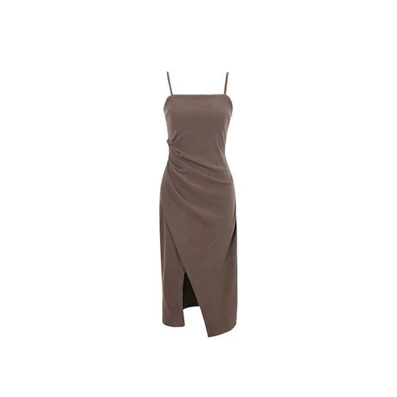 Vintage Short Knit Blouse+Split Sling Skirt 2-Piece Suit Korean Elegant Long Sleeve Top Dress Matching Set