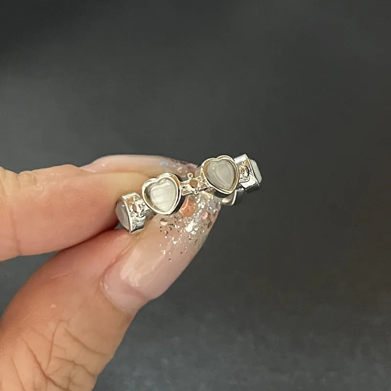Y2K Crystal Rings Kpop Heart Adjustable Ring Irregular Geometry Punk Vintage Rings Set