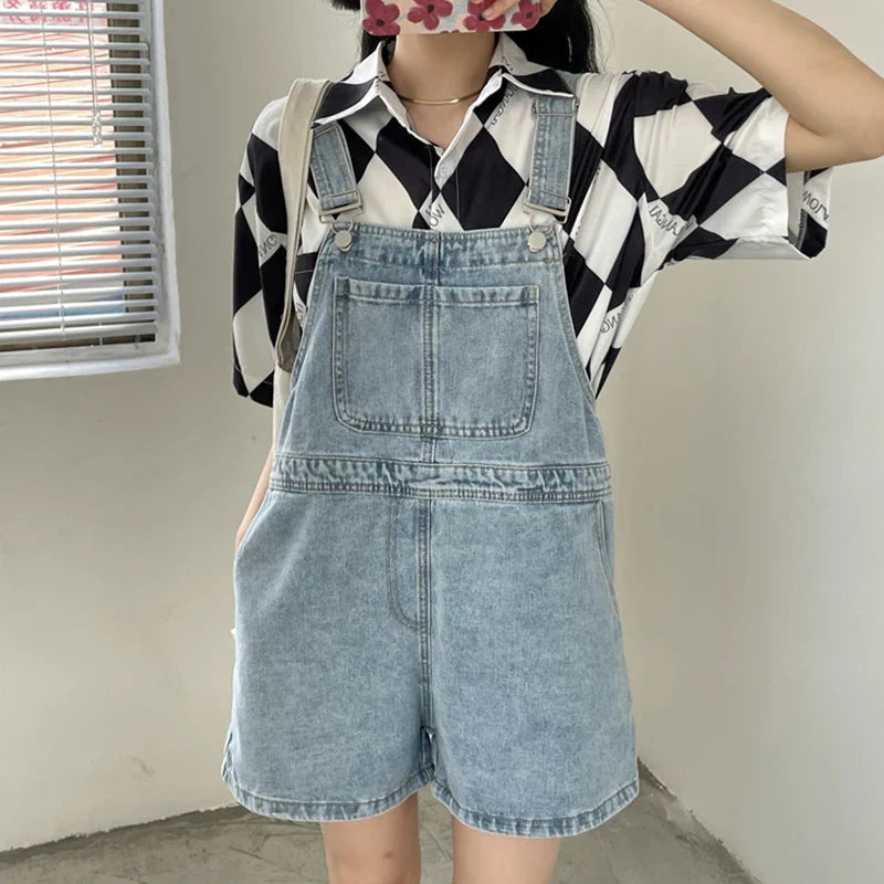 Blue Denim Shorts Loose Wide Leg Shorts Korean Jumpsuit Shorts