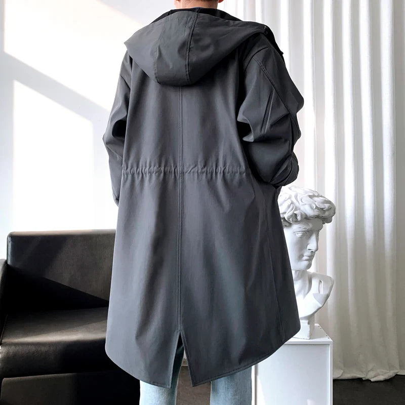 Trench Turn Down Collar Hooded Trenchcoat Single-breasted Loose Windbreaker Casual Overcoat Fake Two Piece