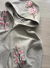 Y2K Vintage Oversized Cherry Blossom Embroidered Hooded Jackets Pink Zipper Coat Harajuku Hip Hop Graphic Streetwear