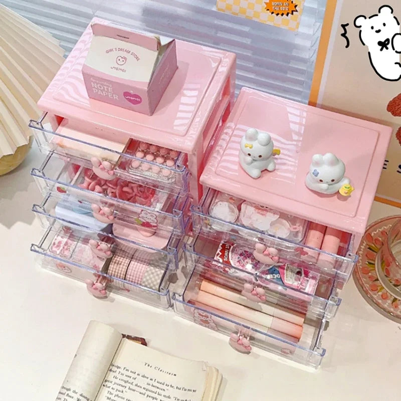 Desktop Storage Box Organizer Student Drawer Box Pen Holder Cute Office Childrens Hair Accessories Stationery Rack Organizer Box