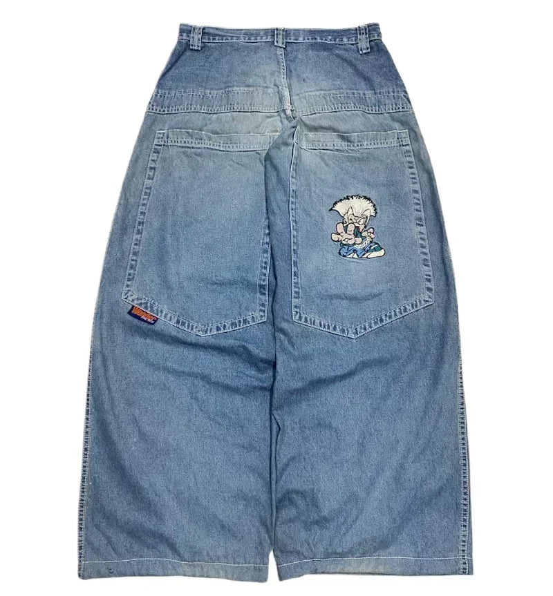 American Trend Joker Pattern Embroidered Loose Jeans Street Y2K Hip Hop Oversized Wide-leg Pants Unisex Jeans