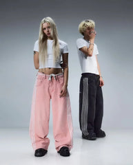 Y2K Baggy Jeans Embroidered Striped Harajuku Sweatpants Hip Hop streetwear Casual wide leg Denim Pants