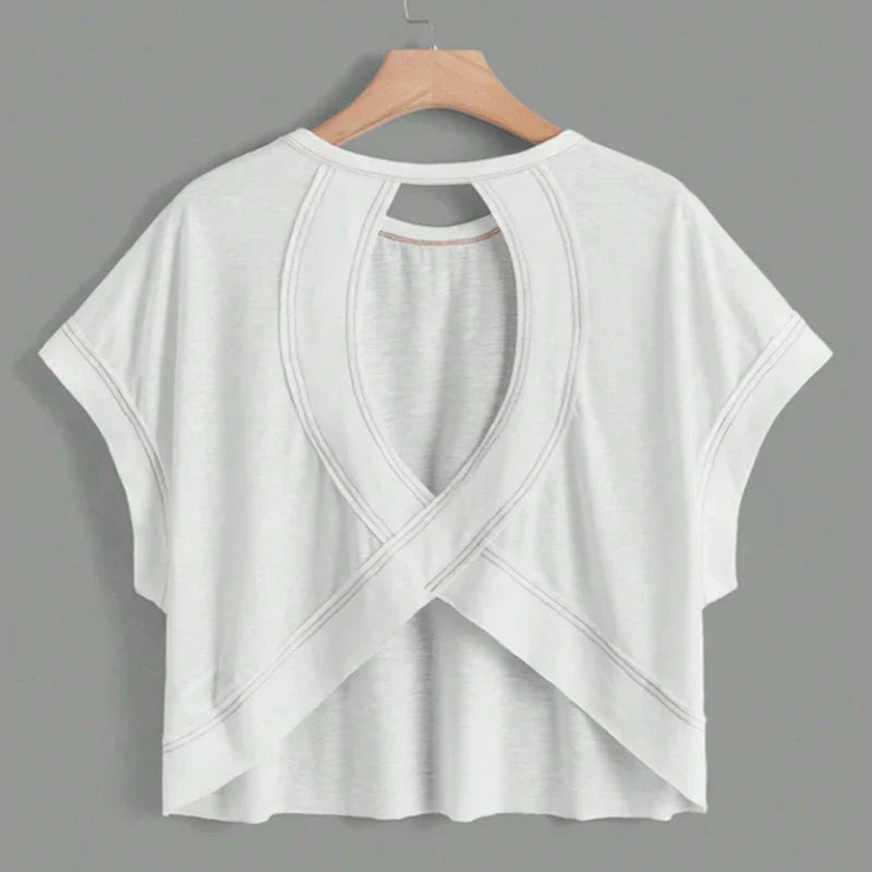 Gothic Slim Retro Back Hollow Casual Short-sleeved T-shirt Y2k Style Harajuku Cut Top Casual Street White Crop Top