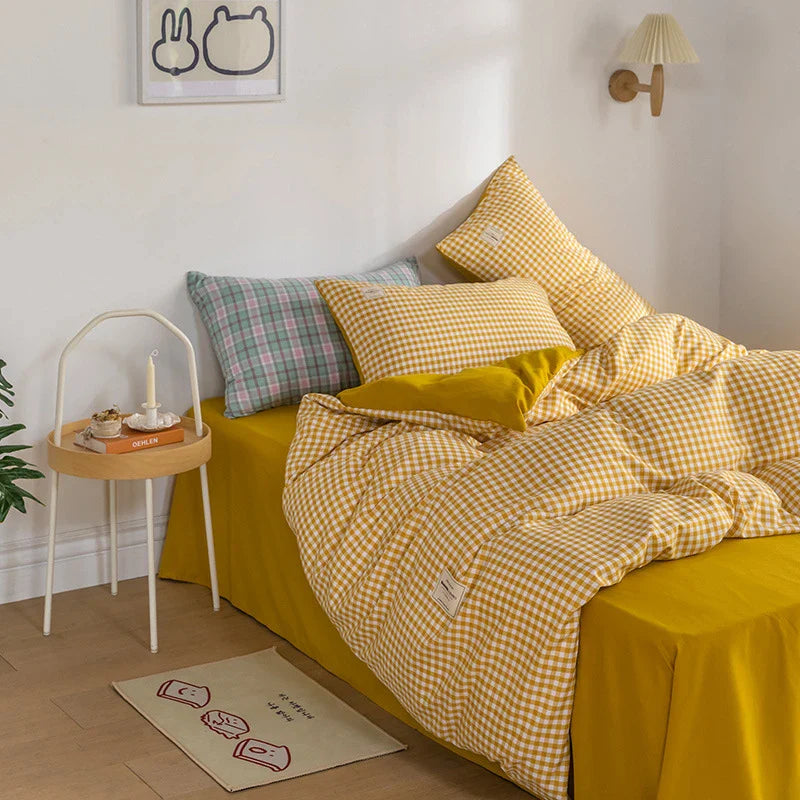 Japan Style Plaid Queen Duvet Cover Set 220x240 High-quality Soft Skin-friendly Bedding Set King Size Quilt Cover Pillowcases