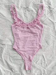 Spring/knitted fabric Romantic lace wooden ear edge casual holiday retro onesie