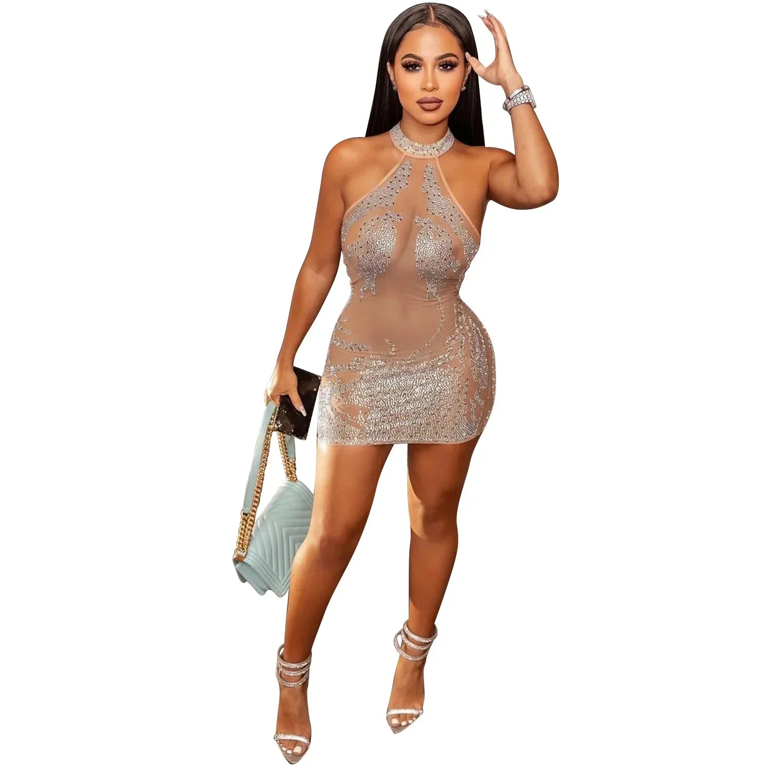 Clothing Mesh Lace Embroidery Nightclub Ladies Dress One-piece Short Skirt Urban Style Elegant Commuting Style