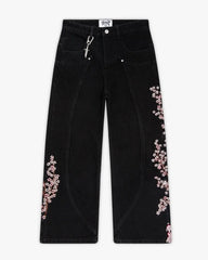 American Retro Patchwork Knight Cherry Blossom Denim Pants Y2k Vintage Baggy Straight Wide Leg Jeans Street Clothes