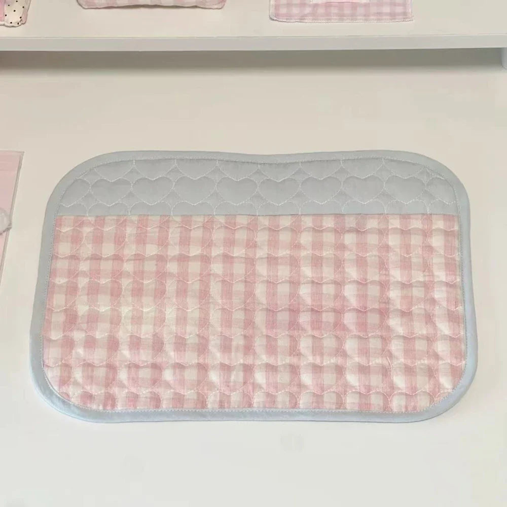 Cute Pink Love Quilted Japanese Style Ancient Table Mat Tablecloth Ins Style Student Desk Material Heart Shaped Table Mat