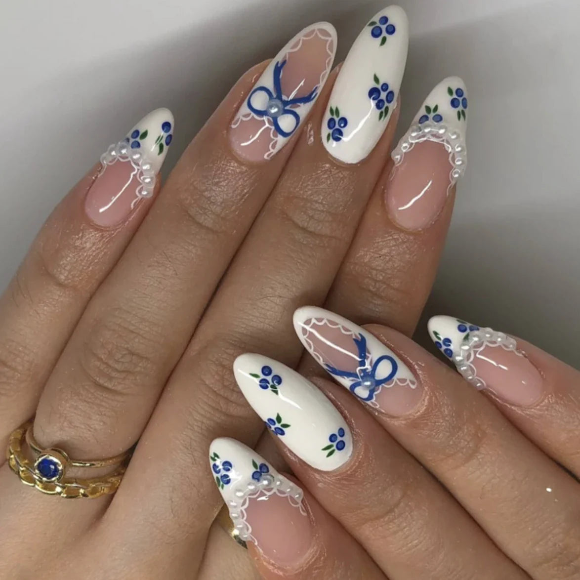Pink Yellow Halo Dyeing Flower Water Ripple False Nails Leopard Long Pointed Fake Nails Art Press on Nails Charm Manicure