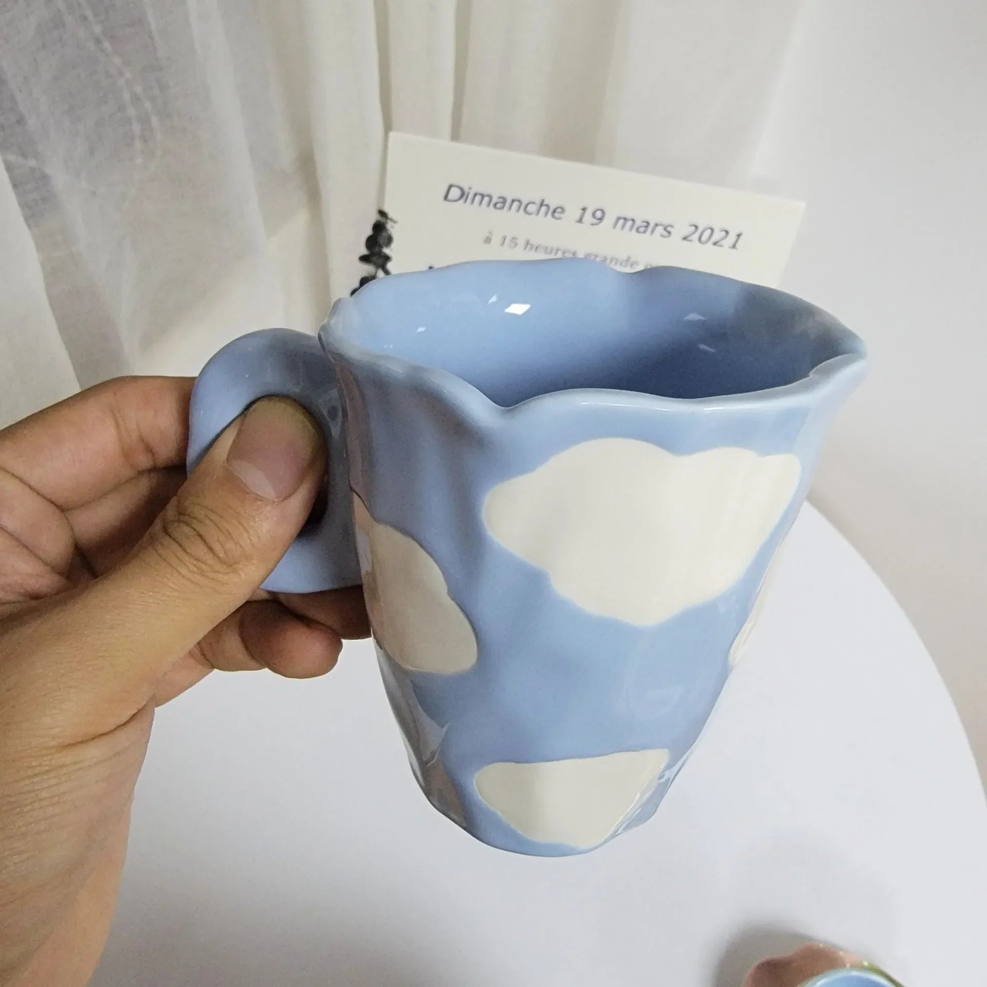Ins style cute teddy bear irregular cloud tulip ceramic mug