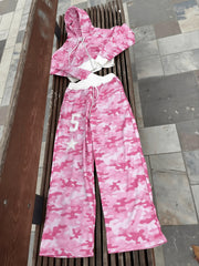 Pink Camouflage Set Y2K Streetwear Sportswear Gym Workout American Hip Hop Hoodie Two Piece Set Tracksuit