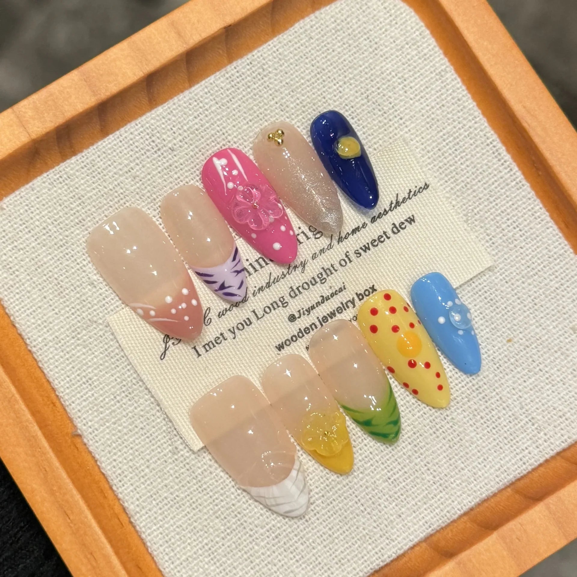 Handmade Press on Nails Ins Sweet Pink Blue Color Fake Nails