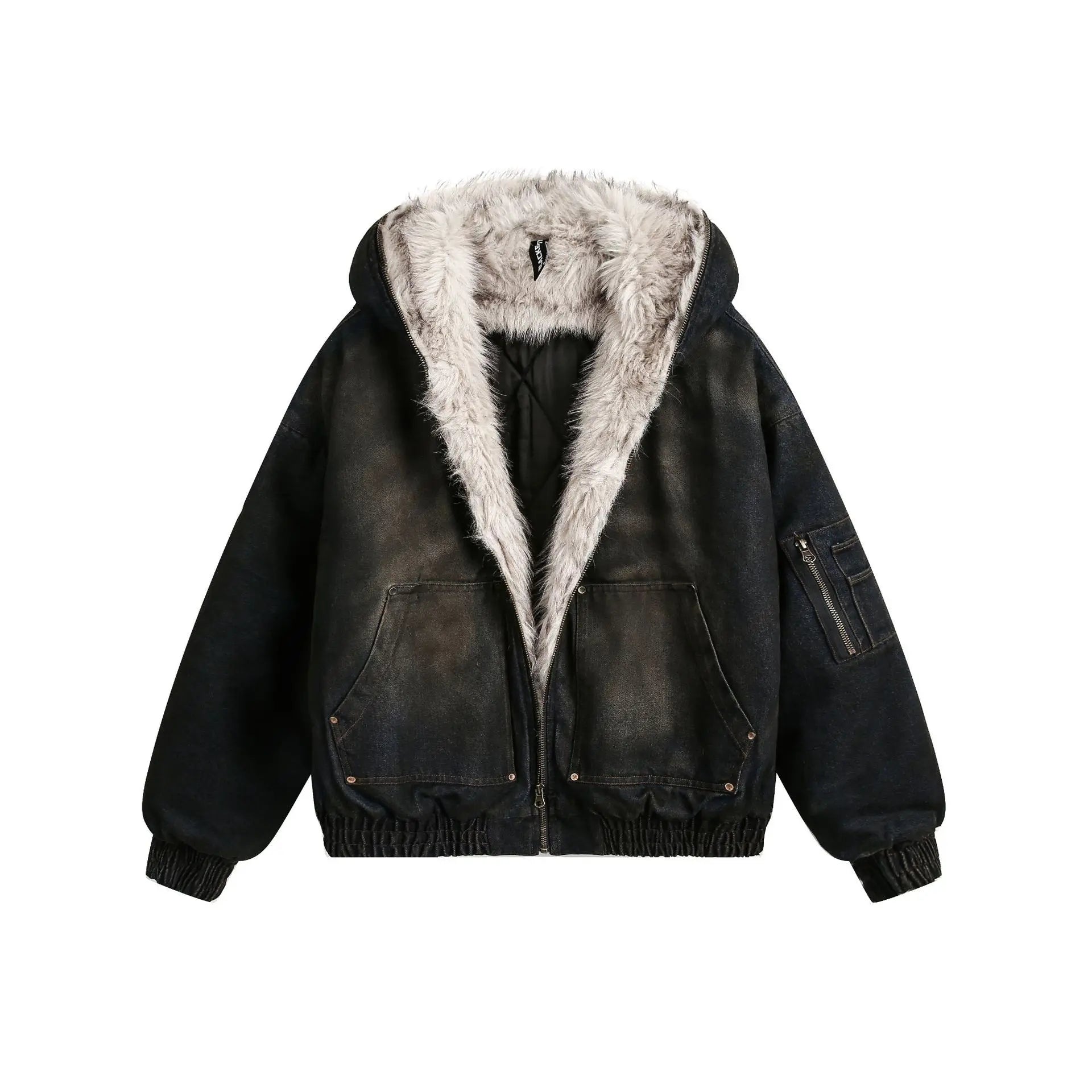 American Washed Hooded Cotton Jacket Casual Thick Warm Coat Vintage Streetwear Parka