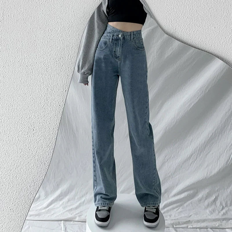 1970s Retro Crossbody High-waist Slimming Drag-on Straight-crotch Long Pants Cotton Material
