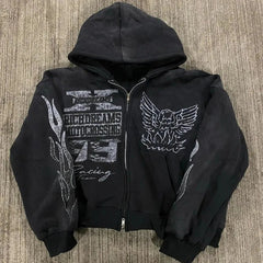 Y2K Print Hoodie Retro Pattern Print's