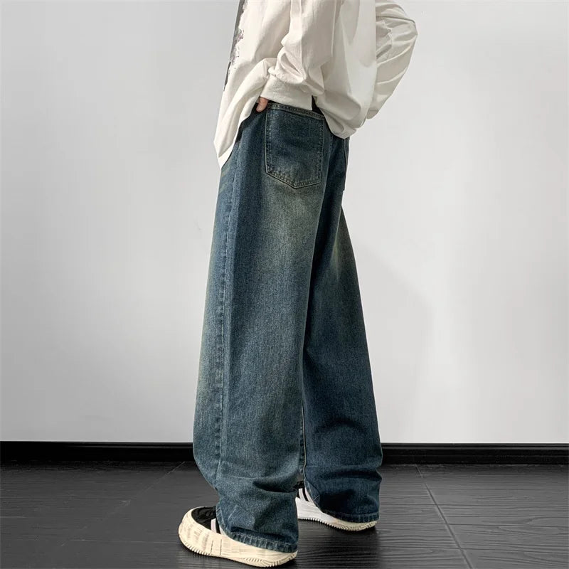 Jeans Wide Leg Jeans Male Loose Straight Denim Pants Harajuku Vintage Blue Jean Trouser Streetwear Clothes