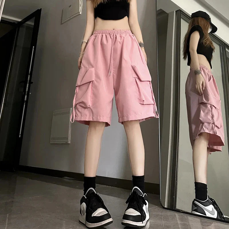 S-3Xl Y2K Cargo Shorts Harajuku Black Oversized Wide Leg Shorts Streetwear High Waist Baggy Short Pants New