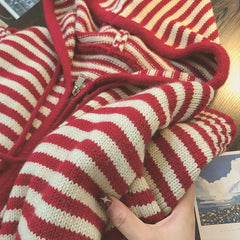 Oversized Knitted Striped Hooded Cardigan Loose Casual Zipper Sweaters Versatile Knitting Outerwear