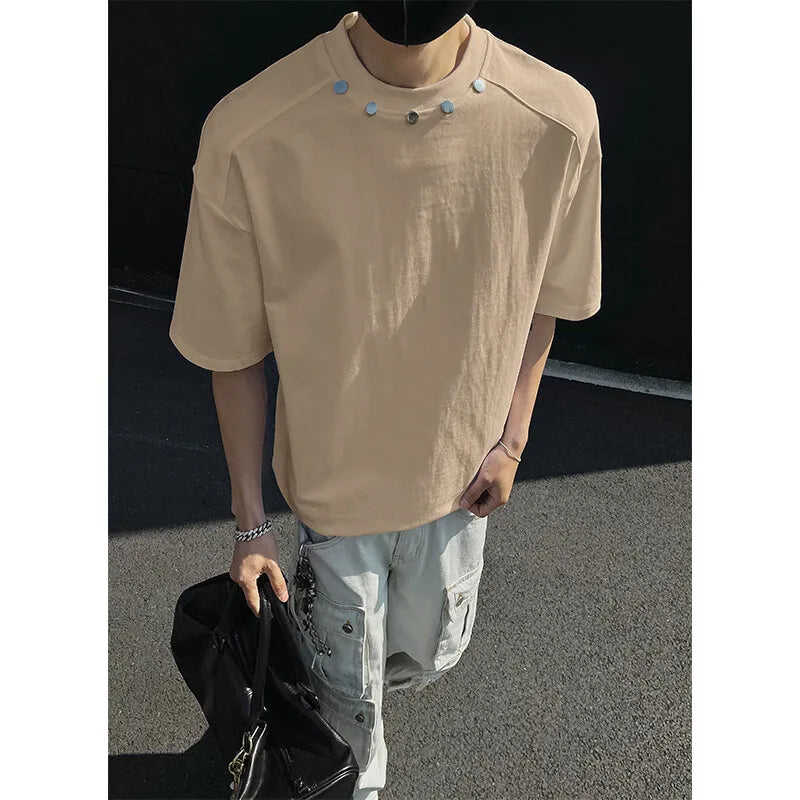 Tshirt Slim Fit Solid Color Round Neck t Shirt Button trim Casual Tee Shirt Lightweight Breathable Cotton Top