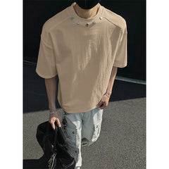 Tshirt Slim Fit Solid Color Round Neck t Shirt Button trim Casual Tee Shirt Lightweight Breathable Cotton Top