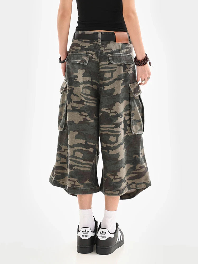 Tomboy Camouflage Japanese Abi Jorts Jean Y2K 2000s Capri Pants Harajuku Denim High Street Goblin Core