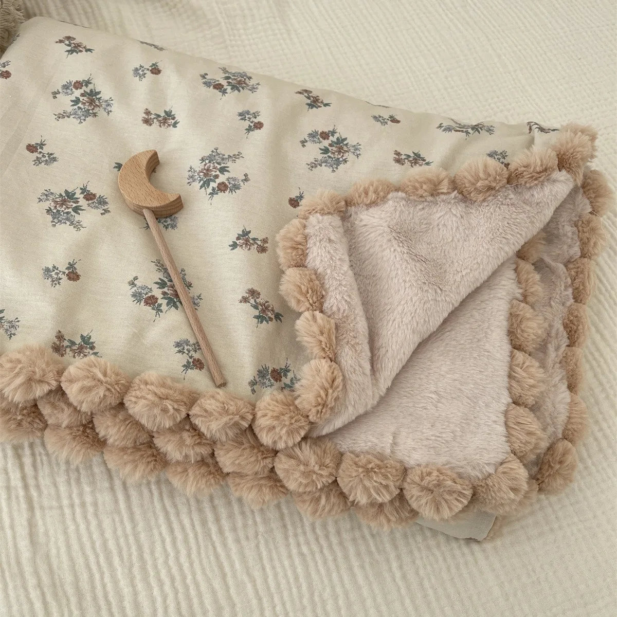 Warm Baby Blanket Pompom Blush Sprigs