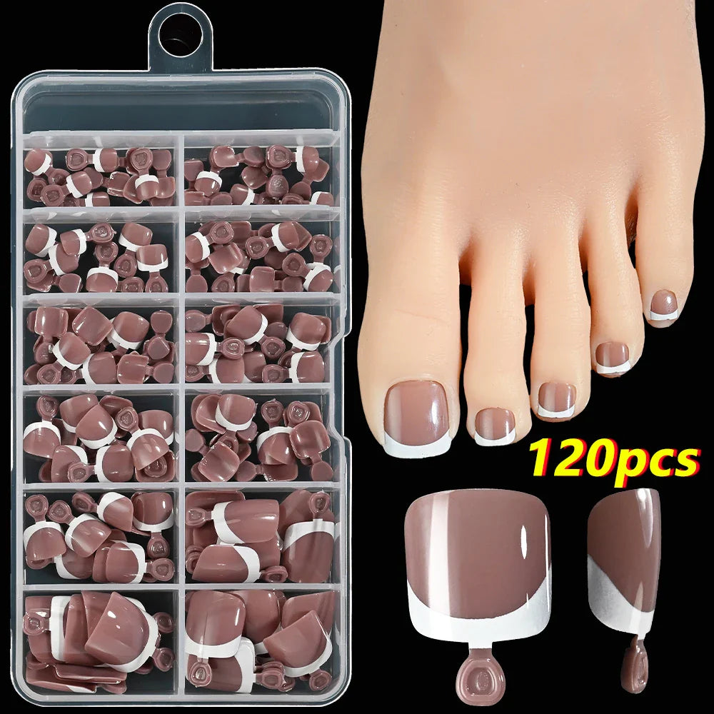 120Pcs Pink French Short Square Fake Nails 12-Sizes Full Cover Press On Nails Wearable Detachable Finished False Fingertips *TD