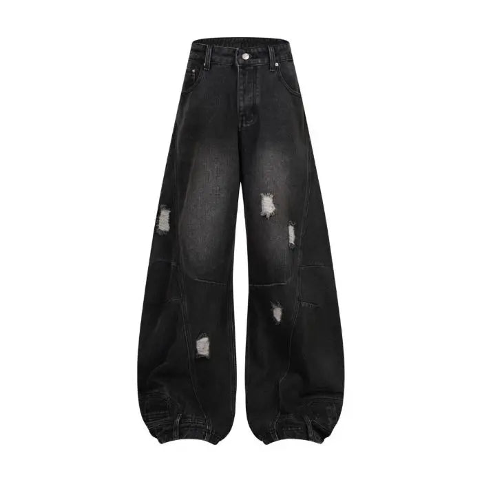 98% Cotton Jeans American Y2k Streetwear Hole Patchwork Design Denim Pants Youth Straight Baggy Stretch Jeans