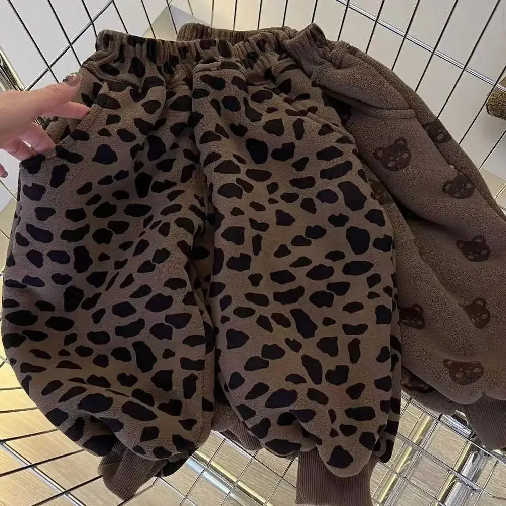 Plush Pants Velvet Boy's Thick Sweatpants Kids Girls Cartoon Trousers Children's Warm Pants Trend