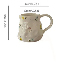 Retro floral cup, ceramic cup, hand-squeezed irregular cup, coffee cup, milk cup, water cup, high-value cup