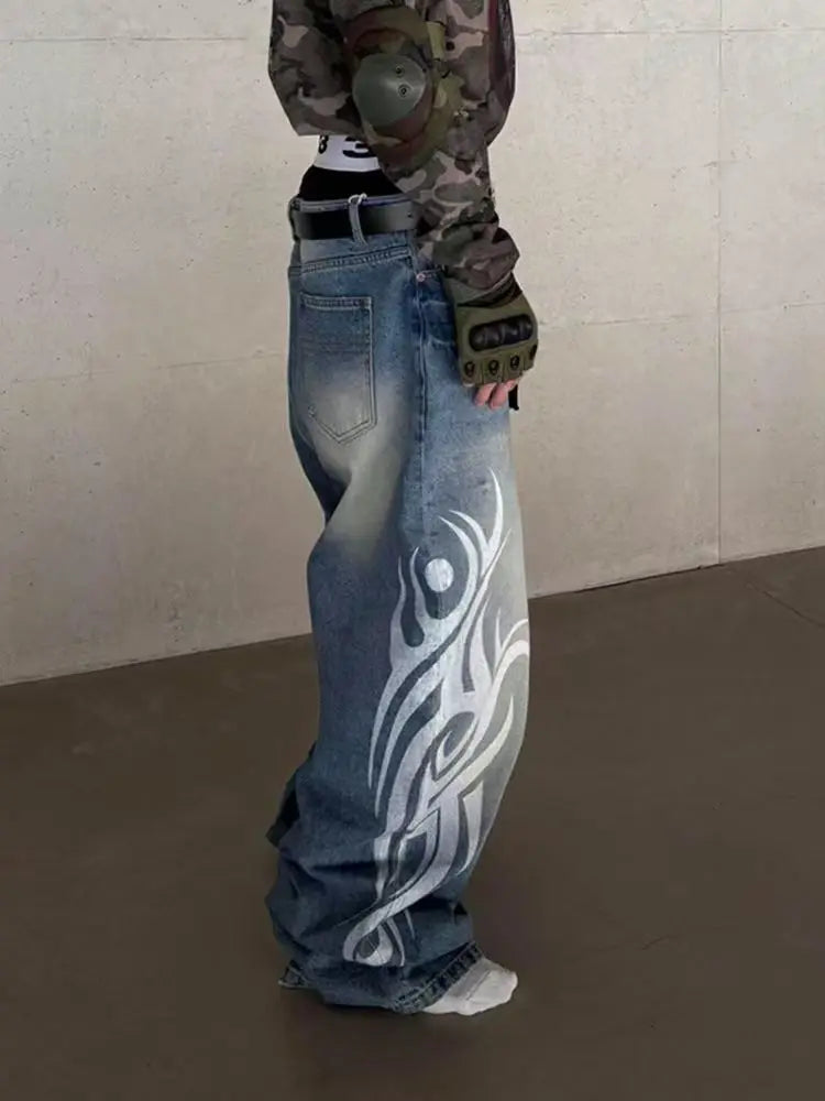 American Graffiti Punk Hip-Hop Printed Gothic Jeans