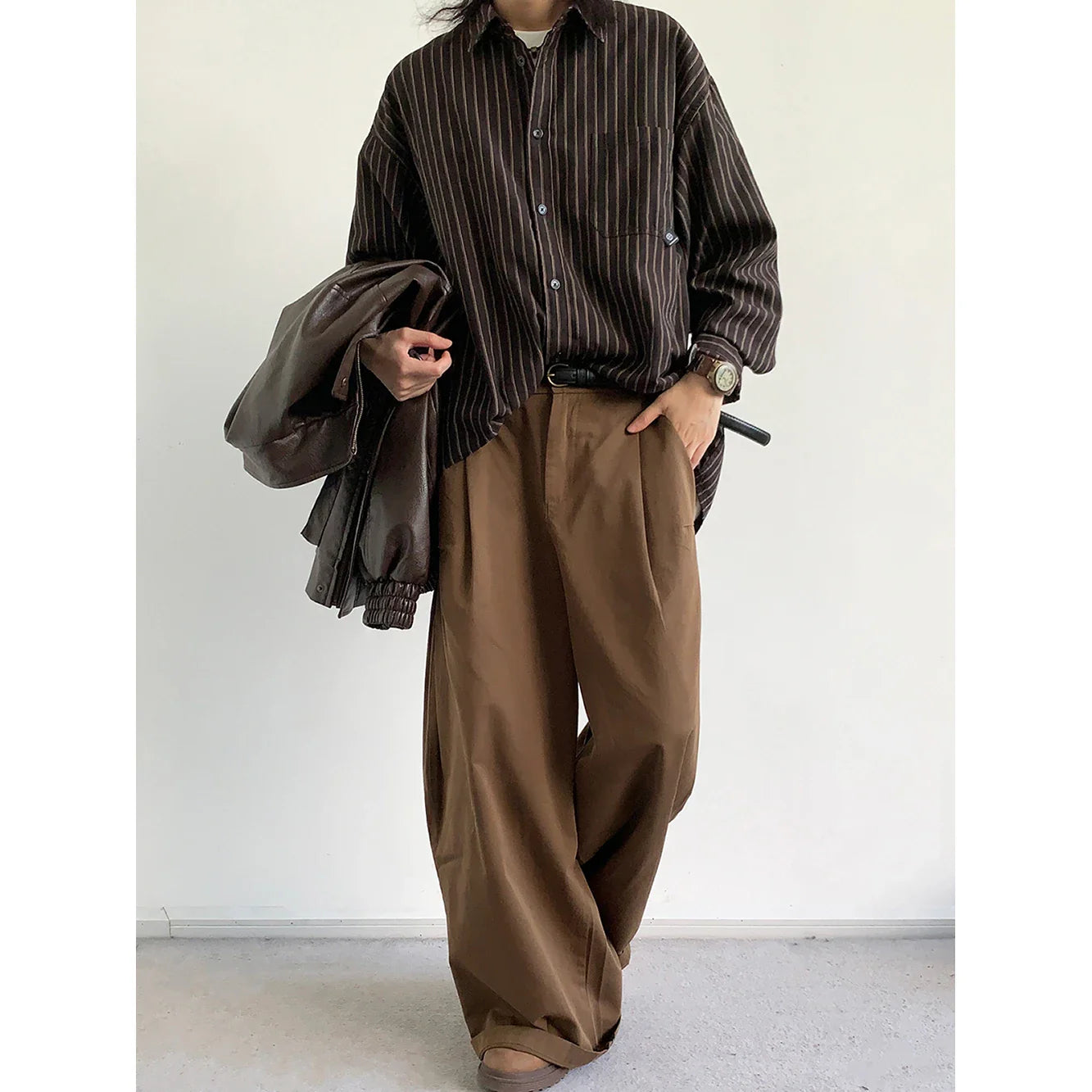 Japanese Retro Vintage Striped Shirt Long Sleeve Loose Casual Oversized Blouse Ins Trendy Top Streetwear