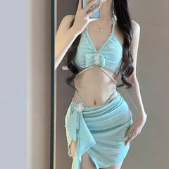 3 Piece Pearl Fringe Bikini Set Separate Swimsuit Slimming Bathing Suit