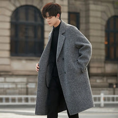 Fall Double Faced Wool Overcoat Loose Collar High End Outerwear Mid Long Length Coat Blends
