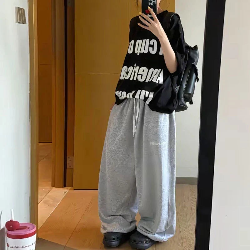 Y2k American Retro Black Hip-Hop Sweatpants Casual Oversized Streetwear Baggy Loose High Waist Wide-Leg Jogging Pants