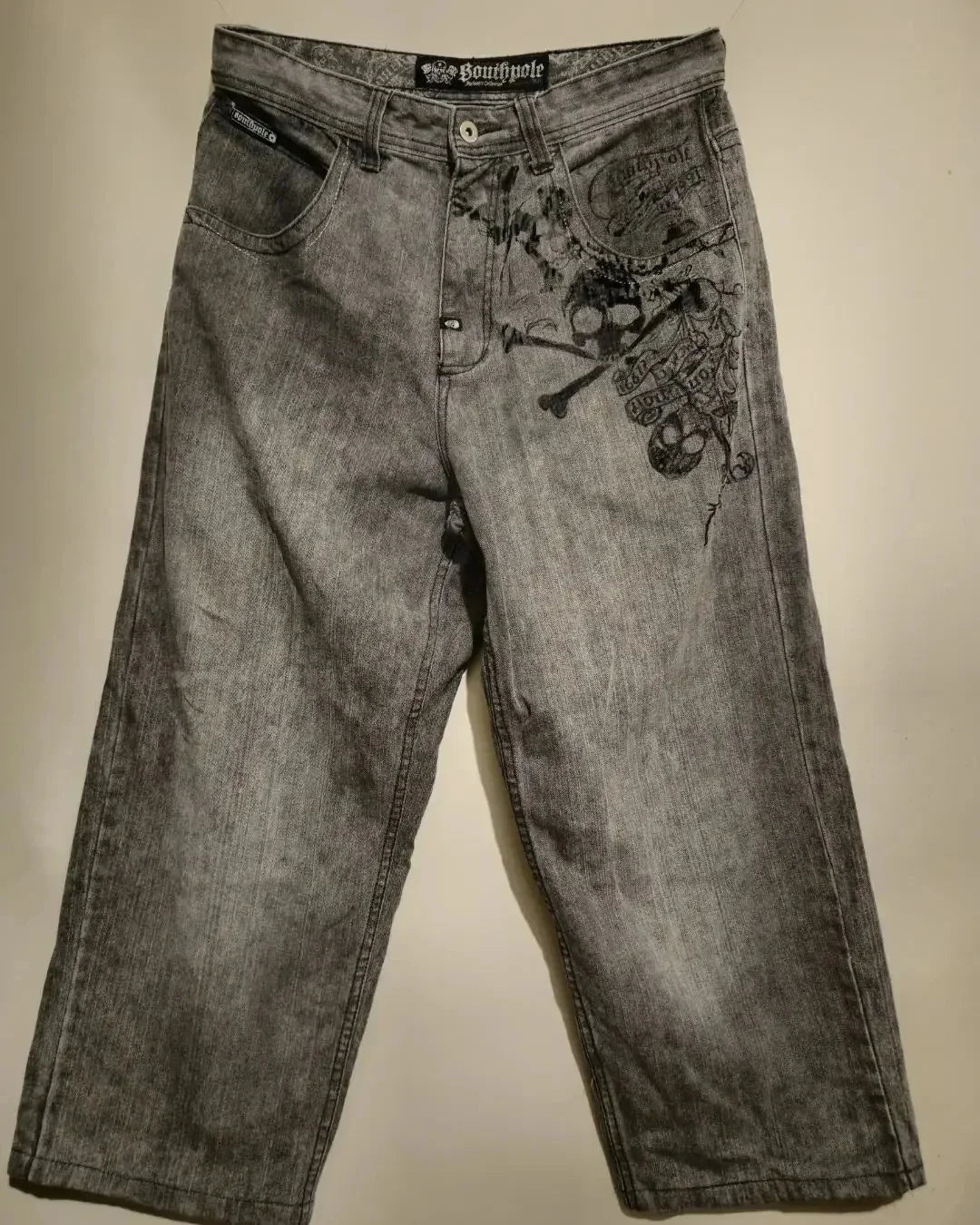 American Harajuku Vintage Print Jeans Y2K Washed Gray Straight Pants Street Gothic Loose Unisex Trousers Tide