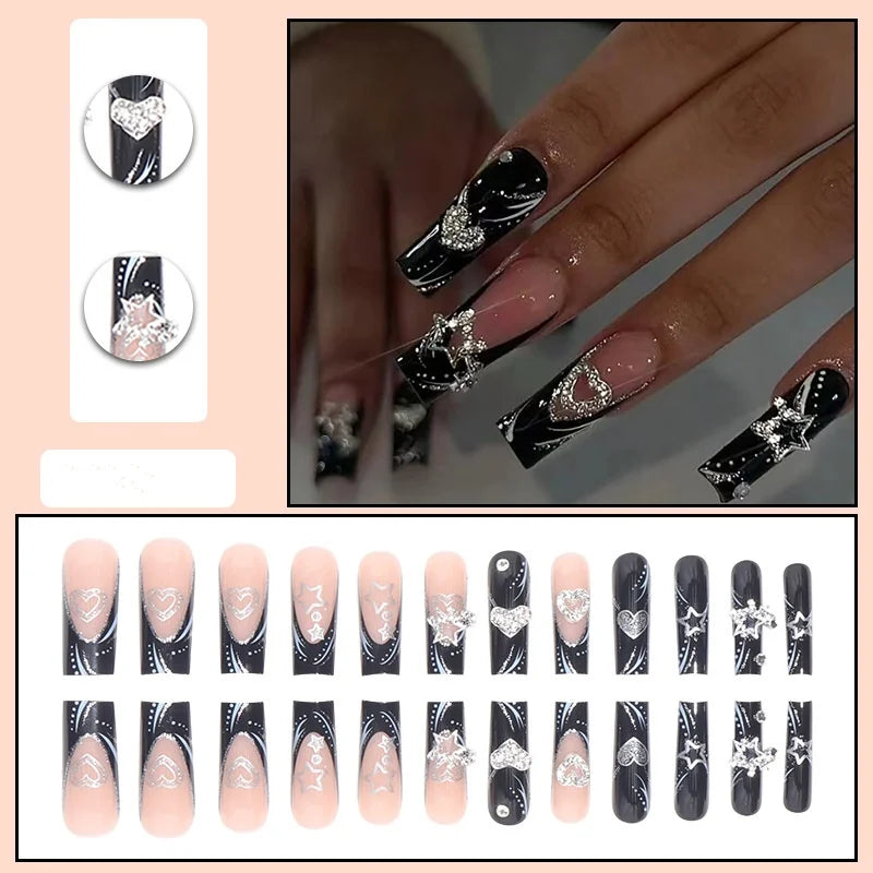 24PCS/1BOX Black French Wearing Sweet
