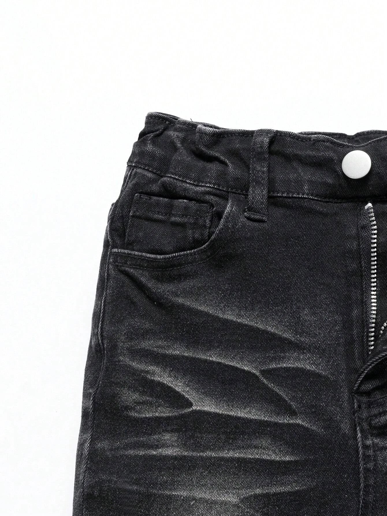1 Piece of Four-Season Snowflake Washed Jeans, Stretch Slim Fit Light Gray Dark Black Casual Denim Pants, Normcore